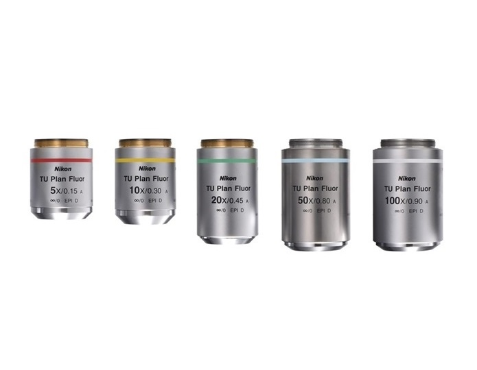 Nikon CFI60-2 optical series objective lenses on the ECLIPSE LV150NA LED and LV150N LED, colour aberration corrected