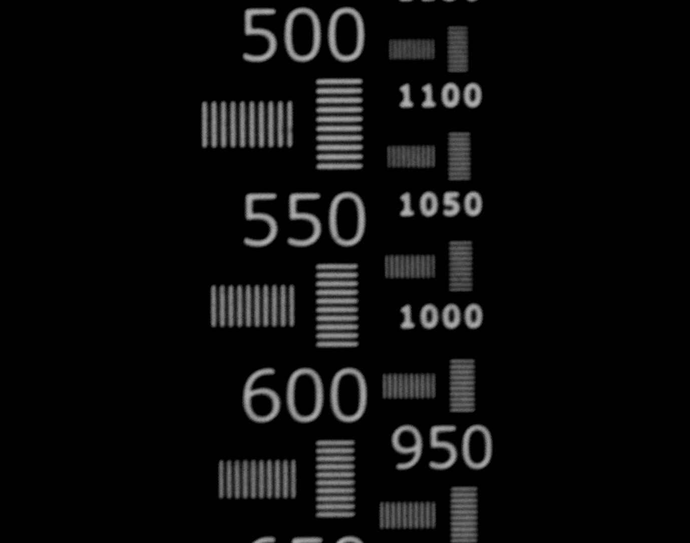 Resolution and colour aberration chart comparison showing sharp results with the Nikon SMZ25