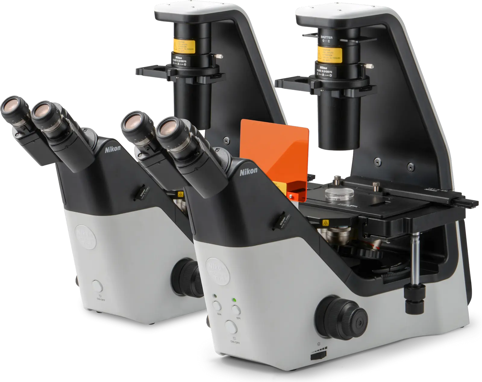 Nikon ECLIPSE Ts2 inverted microscope, full body studio shot, Diascopic and Epi-fluorescence models
