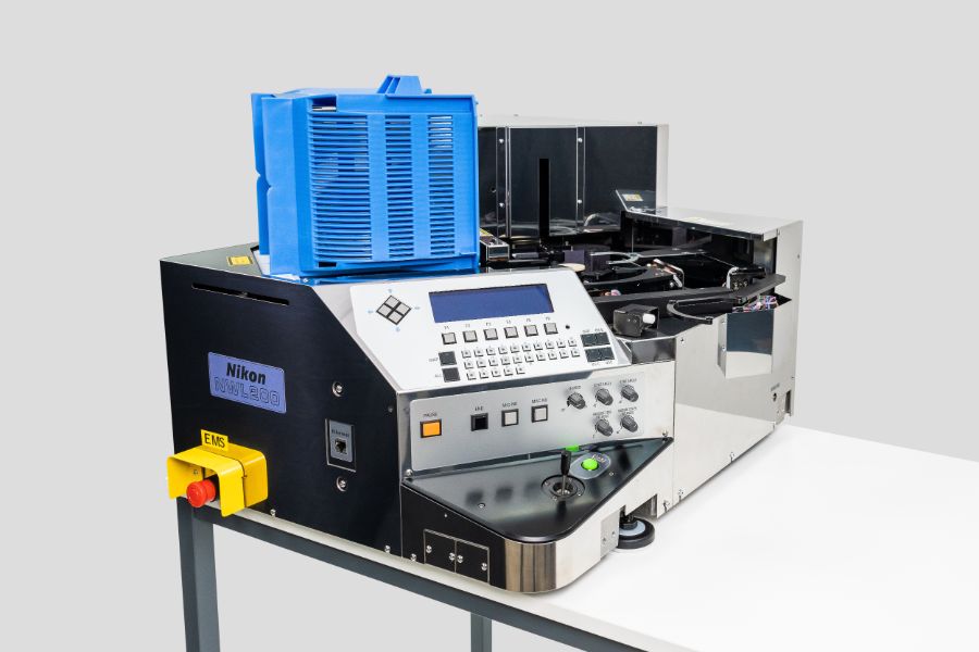 Nikon ECLIPSE LV150N LED integrated with the NWL200 wafer loader for automated semiconductor wafer inspection