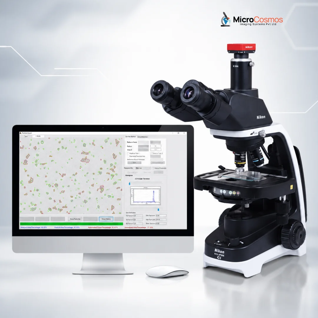 Cosmo PSA particle size analyzer microscope with software on monitor