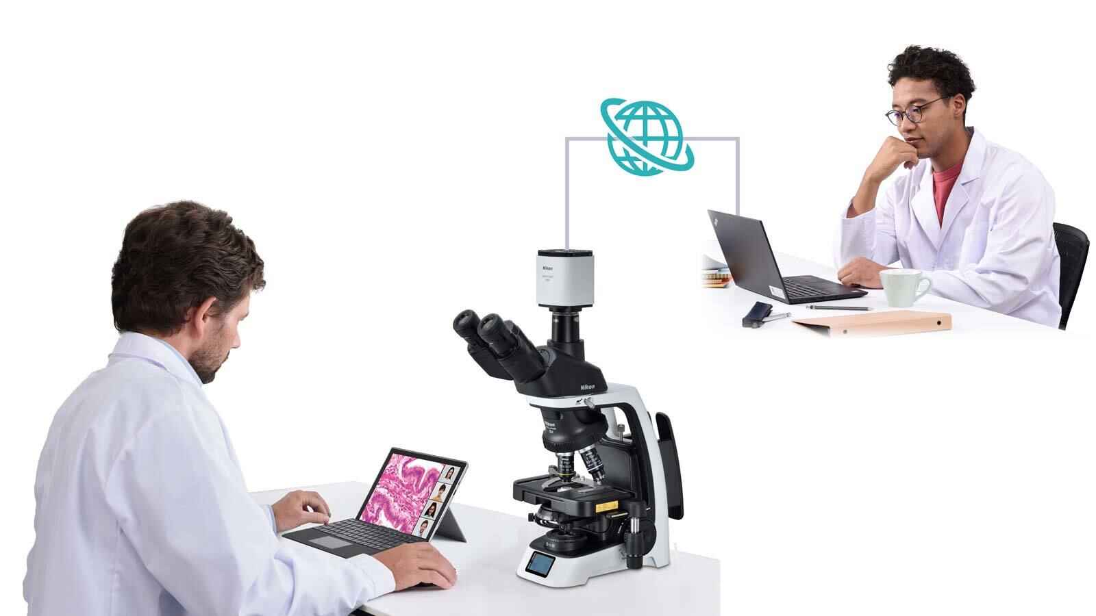 Real-time sharing of specimen images between PCs in different rooms or buildings using ECLIPSE Si connected imaging